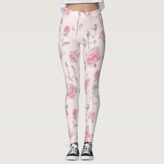  roze roze Floral Leggings (Voorkant)