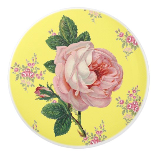 Roze Roze  Floral Pattern Ceramic Knob. Keramische Knop (Voorkant)