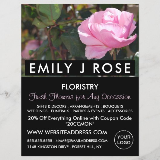Roze roze, Florist, bloemenborst Adverteren Flyer (Voorkant)