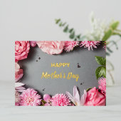 Roze roze Folie Moederdag Wenskaart Folie Uitnodiging (Staand Voorkant)