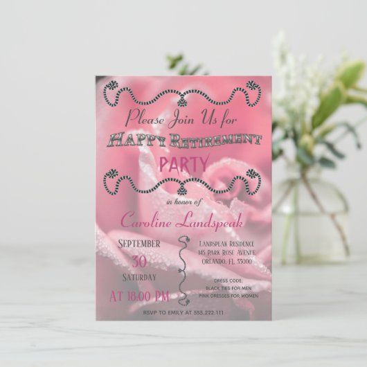 Roze roze foto voor Happy Retirement Party Kaart (Staand voorkant)