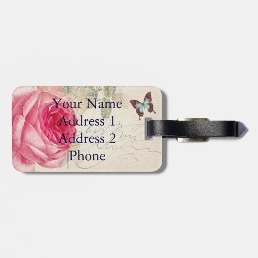 Roze Roze Franse Accent Bagagelabel (Achterkant horizontaal)