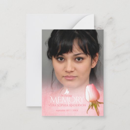 Roze roze geheugenkaart voor gedenktekens en begra notitiekaartje (Voorkant)