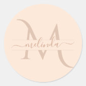 Roze Roze Gepersonaliseerde Monogram Script Naam  Ronde Sticker (Voorkant)