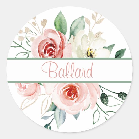 Roze roze gepersonaliseerde naam Envelopzegels Ronde Sticker (Voorkant)