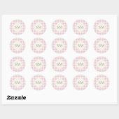 Roze Roze Gingham Persoonlijk Monogram Ronde Sticker (Vel)