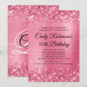 Roze Roze Glitter en Folie 50ste Verjaardag Kaart (Voorkant / Achterkant)