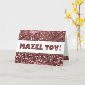 Roze Roze Glitter Mazel Tov Felicitaties Kaart (Gele Bloem)