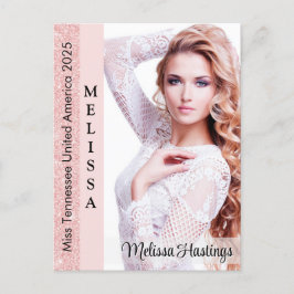 Roze Roze Glitz Wedstrijd Handtekening Fotokaart Briefkaart