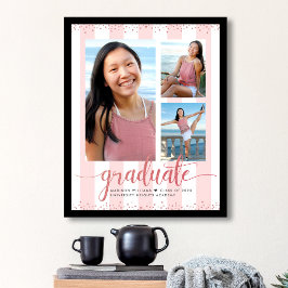 Roze Roze Goud Afstudeer 3 Foto Glitter Schrift Poster
