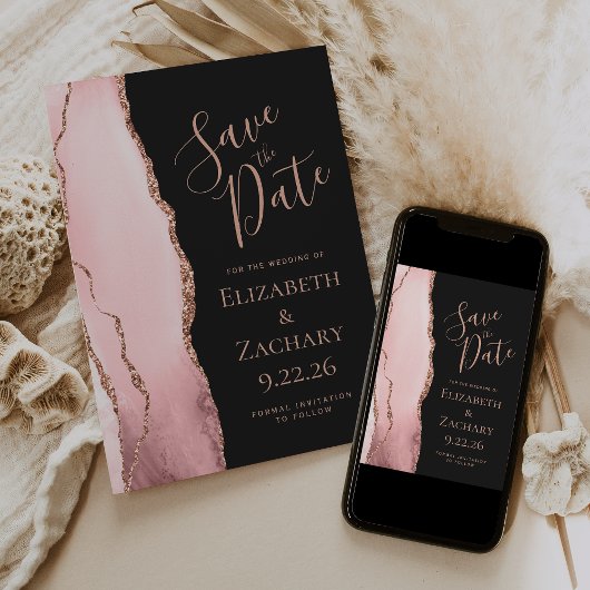 Roze Roze Goud Agaat Save the Date Kaart