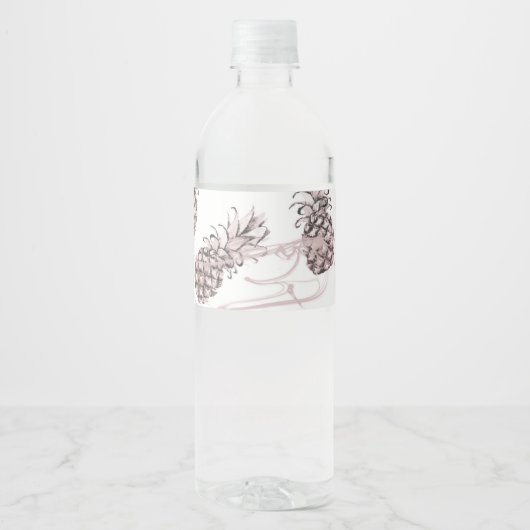 Roze Roze Goud Ananas Glitter Verjaardagsfeestje Waterfles Etiket (Voorkant)