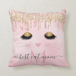 Roze roze goud beste kattenmonogram kussen