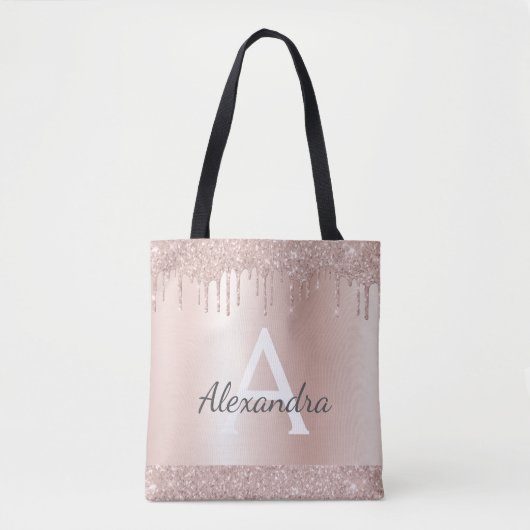 Roze Roze Goud Blush Roze Glitter Elegant Monogram Tote Bag (Voorkant)