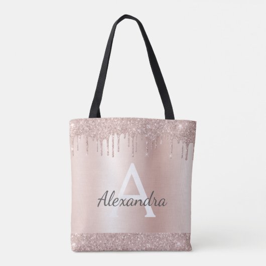 Roze Roze Goud Blush Roze Glitter Elegant Monogram Tote Bag (Achterkant)