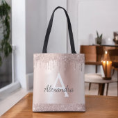 Roze Roze Goud Blush Roze Glitter Elegant Monogram Tote Bag