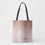 Roze Roze Goud Blush Roze Glitter Elegant Monogram Tote Bag (Voorkant)