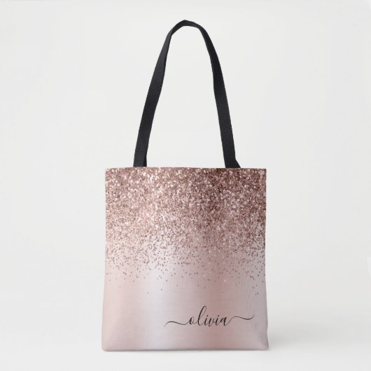 Roze Roze Goud Blush Roze Glitter Elegant Monogram Tote Bag (Voorkant)