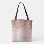 Roze Roze Goud Blush Roze Glitter Elegant Monogram Tote Bag (Achterkant)