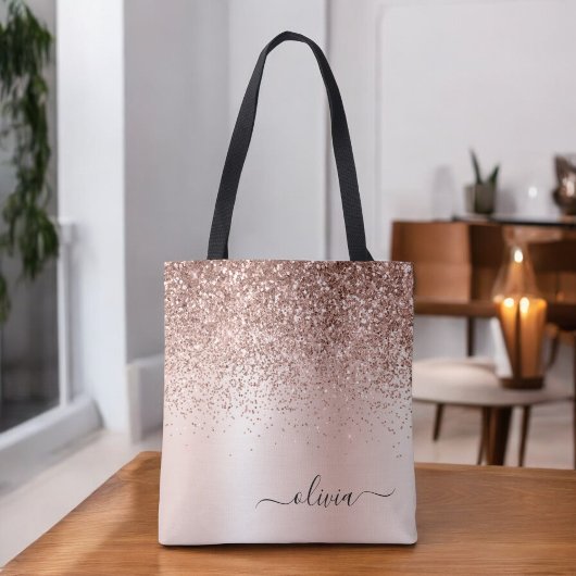 Roze Roze Goud Blush Roze Glitter Elegante Monogra Tote Bag