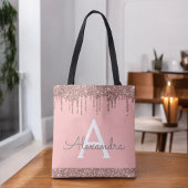 Roze Roze Goud Blush Roze Glitter Elegante Monogra Tote Bag
