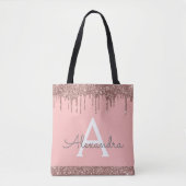 Roze Roze Goud Blush Roze Glitter Elegante Monogra Tote Bag (Voorkant)