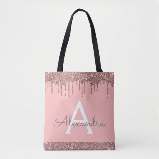 Roze Roze Goud Blush Roze Glitter Elegante Monogra Tote Bag (Voorkant)