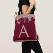 Roze Roze Goud Bourgondië Glitter Elegant Monogram Tote Bag (Dichtbij)