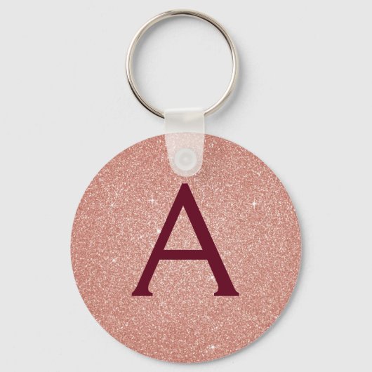 Roze Roze Goud Bourgondië Glitters & Glans Monogra Sleutelhanger (Voorkant)