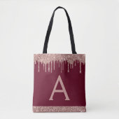 Roze Roze Goud Burgundy Glitter Elegante Monogram Tote Bag (Voorkant)