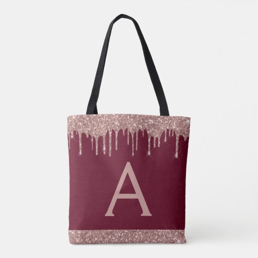 Roze Roze Goud Burgundy Glitter Elegante Monogram Tote Bag (Achterkant)