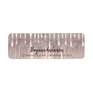 Roze Roze Goud Diamant Glitter Drip Sweet 16 Etiket