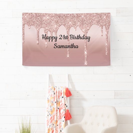 Roze Roze Goud Druppelende Glitter Persoonlijk Spandoek (Insitu)