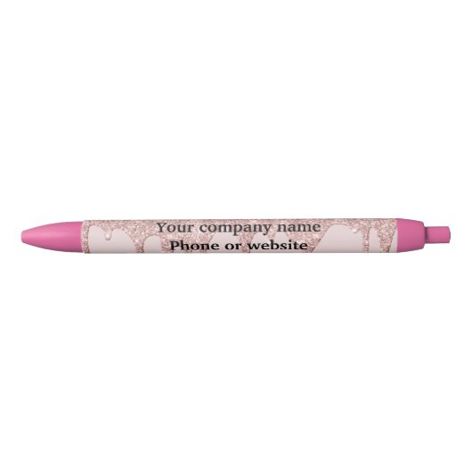 Roze Roze Goud Druppelende Glitter Persoonlijk Zwarte Inkt Pen (Voorkant)