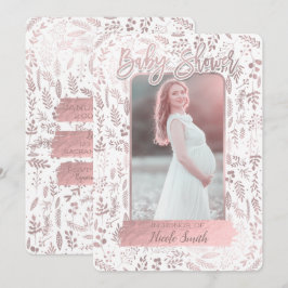 Roze Roze Goud Folie Moderne Baby Shower Foto Kaart