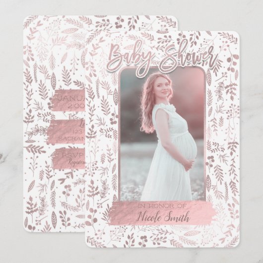 Roze Roze Goud Folie Moderne Baby Shower Foto Kaart (Voorkant / Achterkant)
