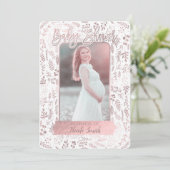 Roze Roze Goud Folie Moderne Baby Shower Foto Kaart (Staand voorkant)