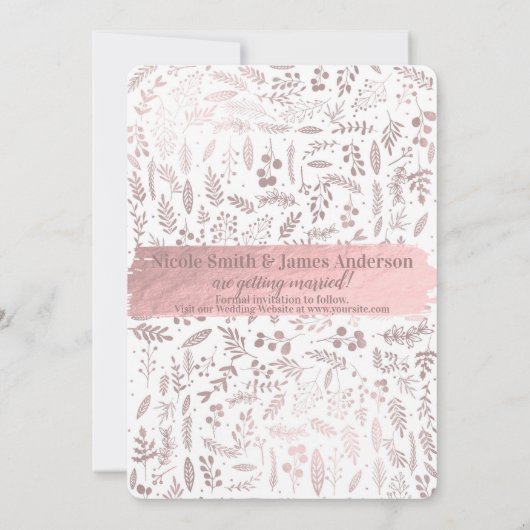 Roze Roze Goud Folie Moderne Save the Date Foto Kaart (Achterkant)