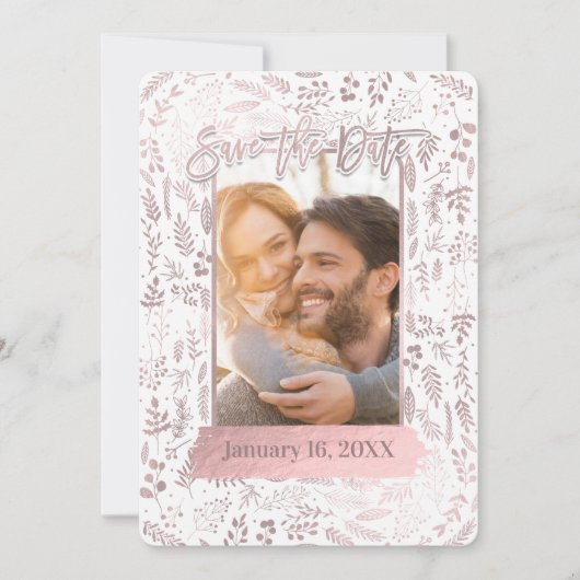 Roze Roze Goud Folie Moderne Save the Date Foto Kaart (Voorkant)