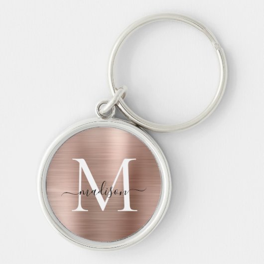 Roze Roze Goud Geborsteld Metalen Monogram Meisjes Sleutelhanger (Voorkant)