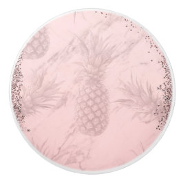 Roze Roze Goud Glitter Ananas Tropisch Chic Keramische Knop