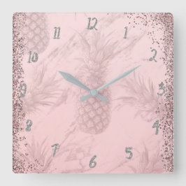 Roze Roze Goud Glitter Ananas Tropisch Chic Vierkante Klok