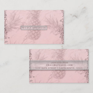 Roze Roze Goud Glitter Ananas Tropisch Chic Visitekaartje