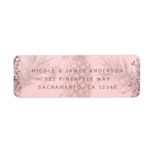 Roze Roze Goud Glitter Ananas Tropisch Feestje Etiket