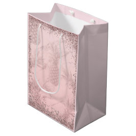 Roze Roze Goud Glitter Ananas Tropisch Feestje Medium Cadeauzakje