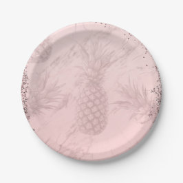 Roze Roze Goud Glitter Ananas Tropisch Feestje Papieren Bordje