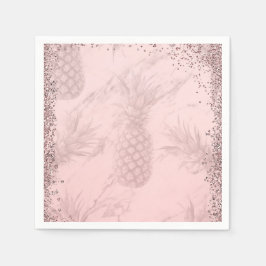 Roze Roze Goud Glitter Ananas Tropisch Feestje Servet