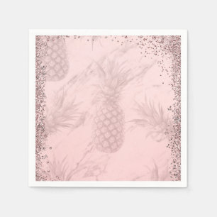 Roze Roze Goud Glitter Ananas Tropisch Feestje Servet