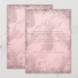 Roze Roze Goud Glitter Ananas Tropische Bruiloft Kaart