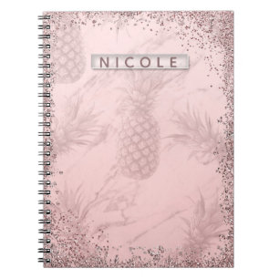 Roze Roze Goud Glitter Ananas Tropische Chic Notitieboek